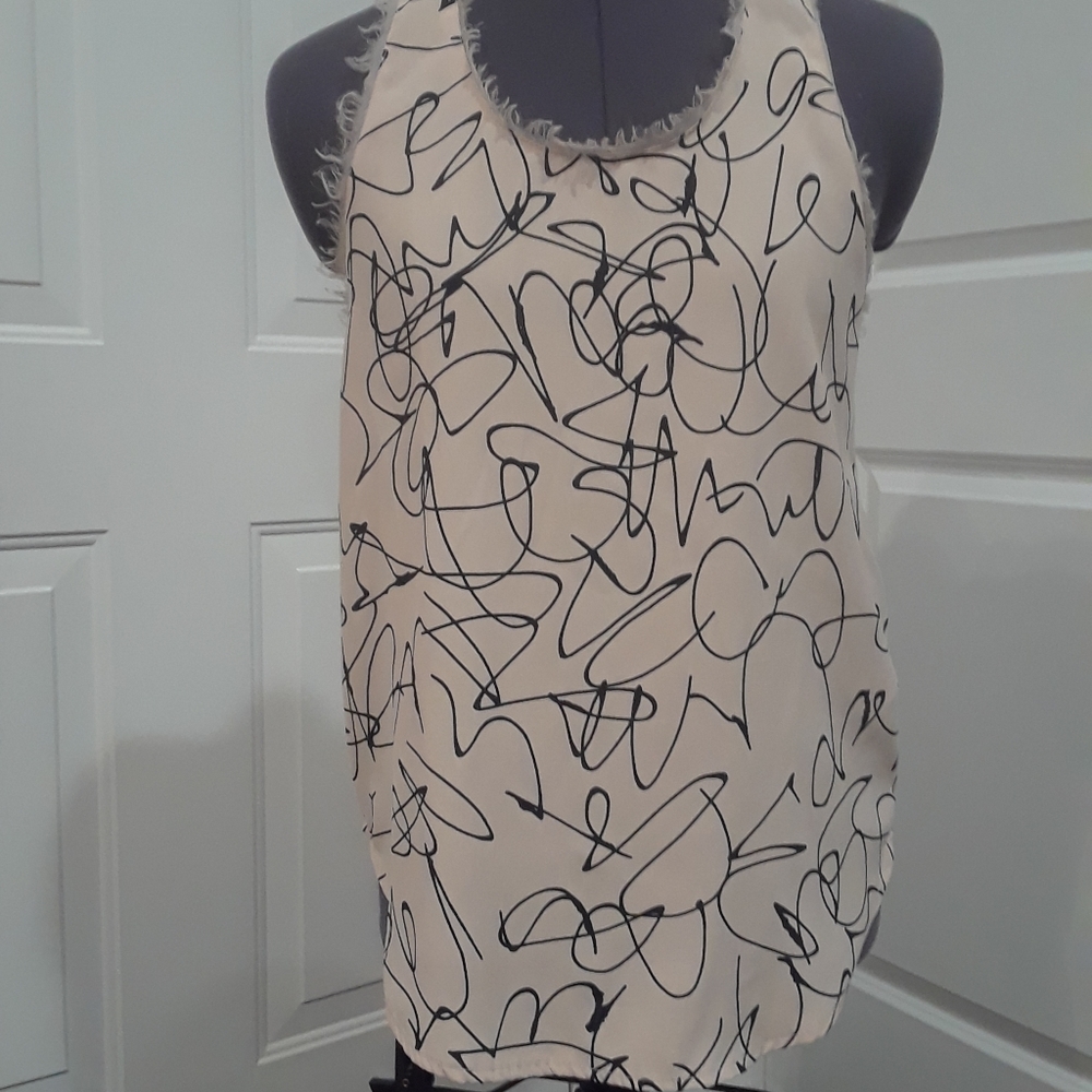 H&M Scribble Frayed Tan‎ Sleeveless Top